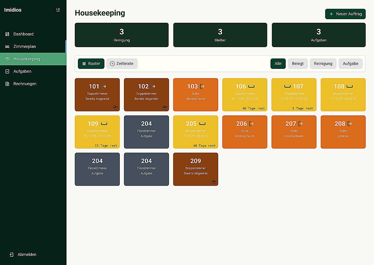IMIDIOS Housekeeping Zimmerplan